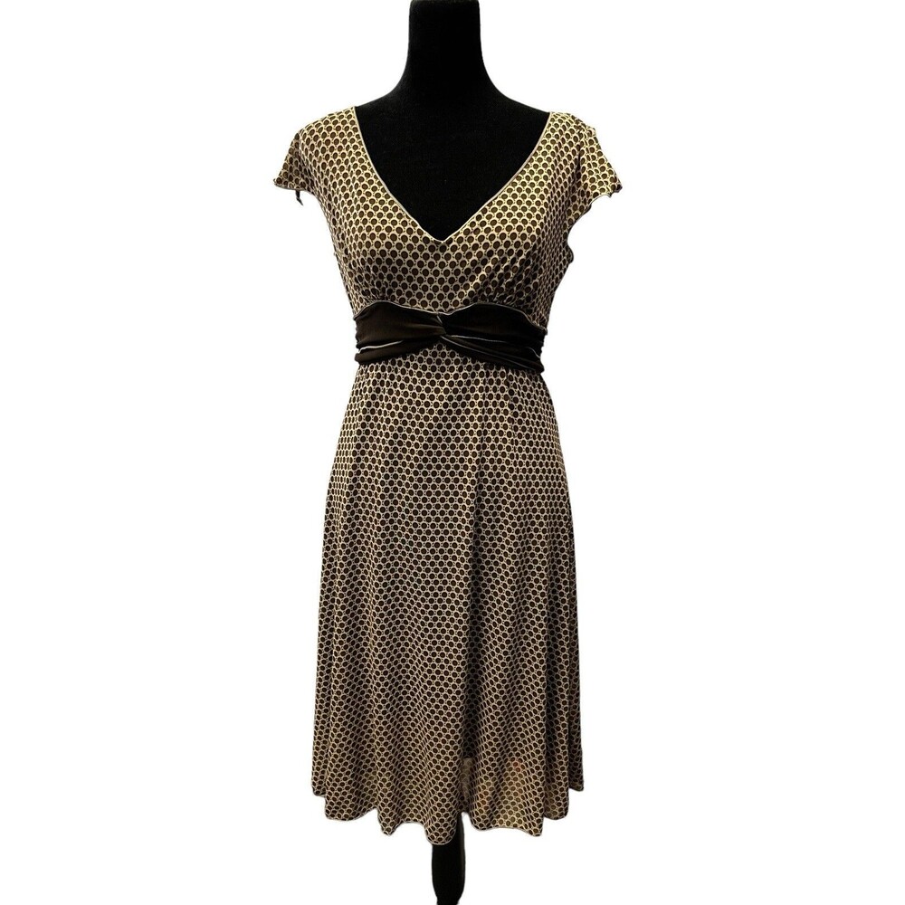 Vintage Y2K Max Edition Brown Polka Dot Empire Waist Split Short Sleeve Dress XS